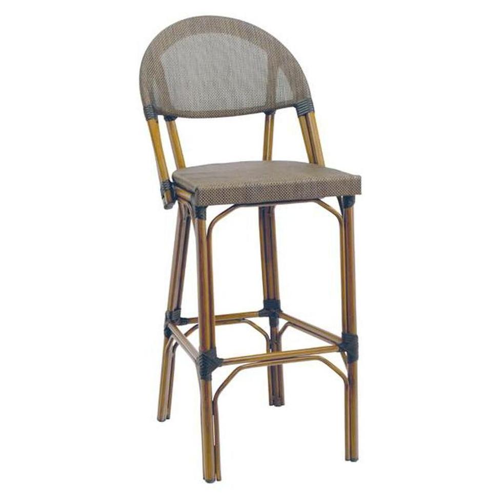 Tabouret de bar extérieur Ibiza en aluminium finition noyer avec textilène espresso