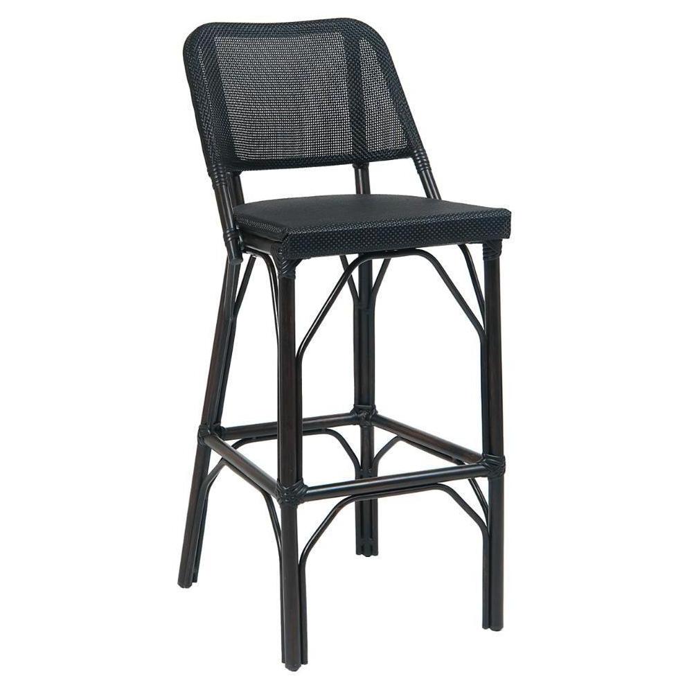 Bar stool in aluminum without armrests with poly-woven seat and backrest