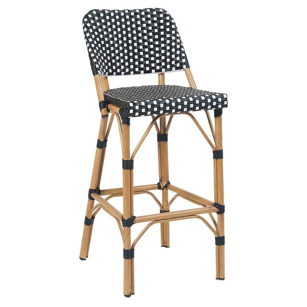 Tabouret de bar extérieur en aluminium avec assise et dossier poly-tressés