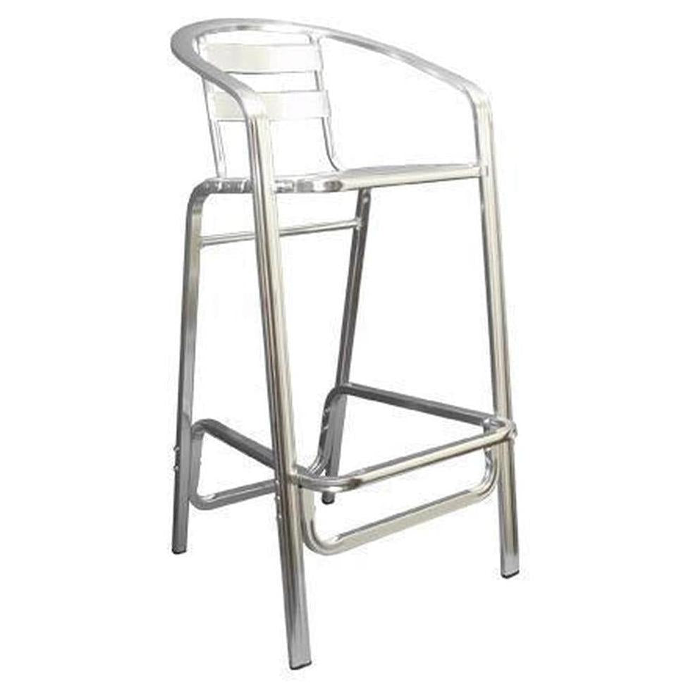 Tabouret de bar extérieur en aluminium avec accoudoirs et assise/dossier à lattes