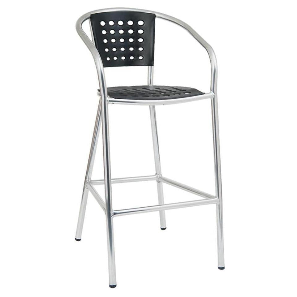 Tabouret de bar extérieur en aluminium avec assise et dossier résine noire