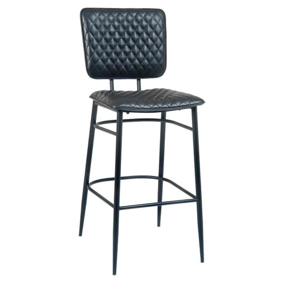 Bar stool in black steel with black vinyl seat and backrest