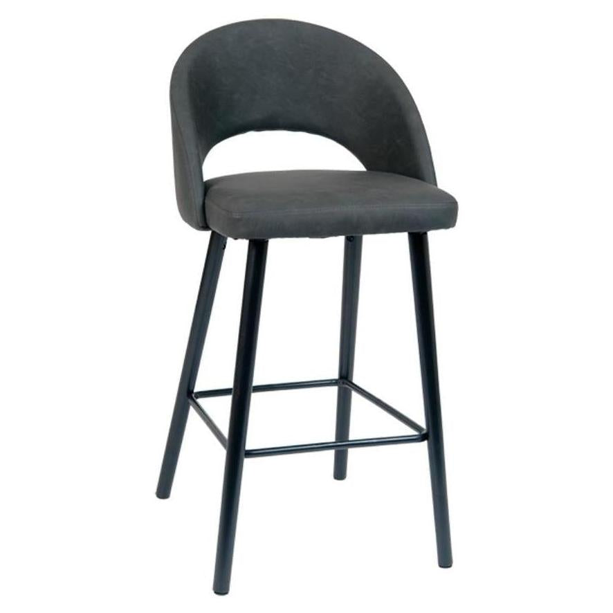 Bar stool in metal with dark gray synthetic leather seat