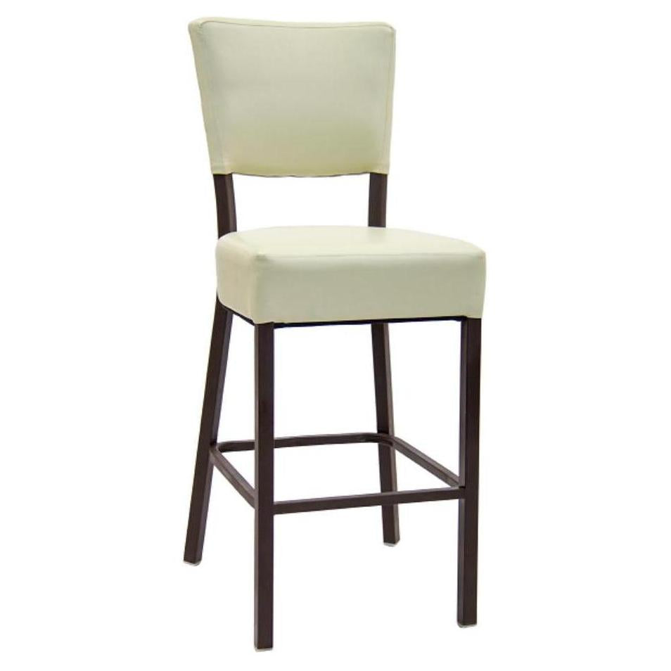 Tabouret de bar en métal brun avec assise et dossier vinyle crème