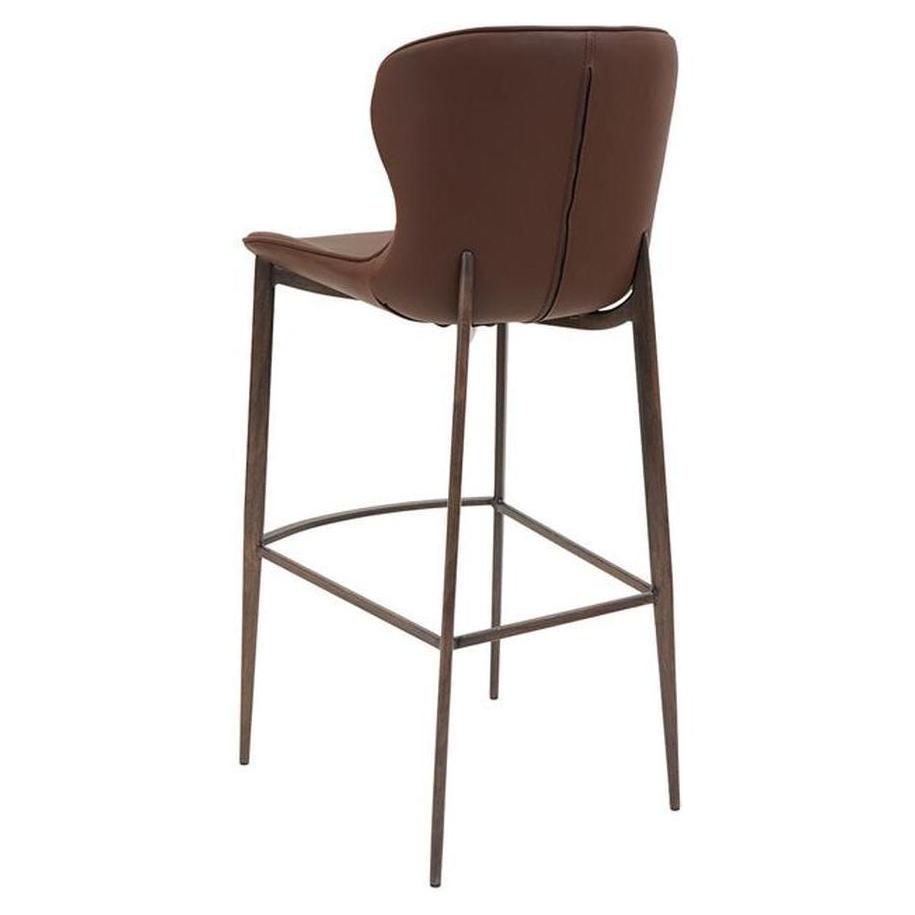 Tabouret de bar intérieur finition bois avec assise et dossier vinyle marron