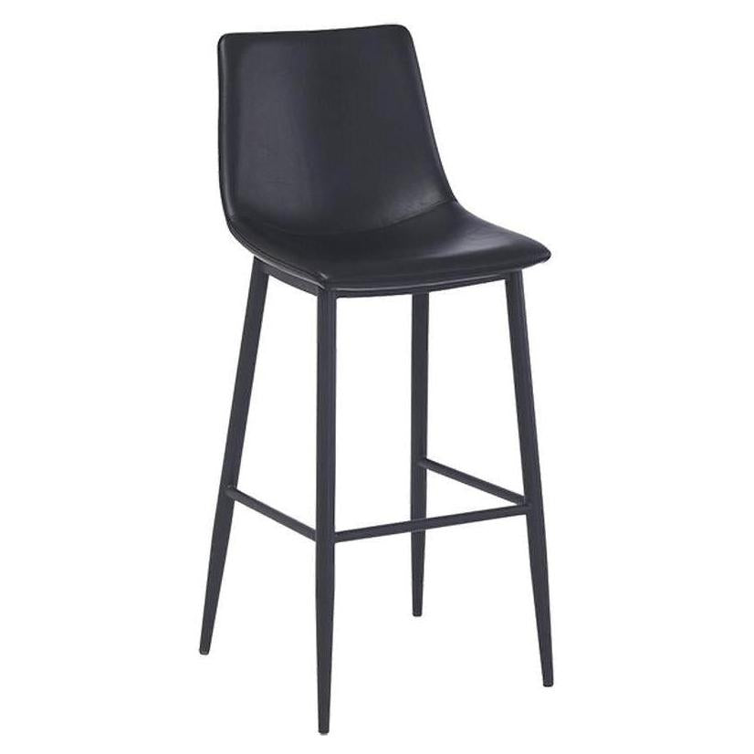 Vintage black steel bar stool with black vinyl seat