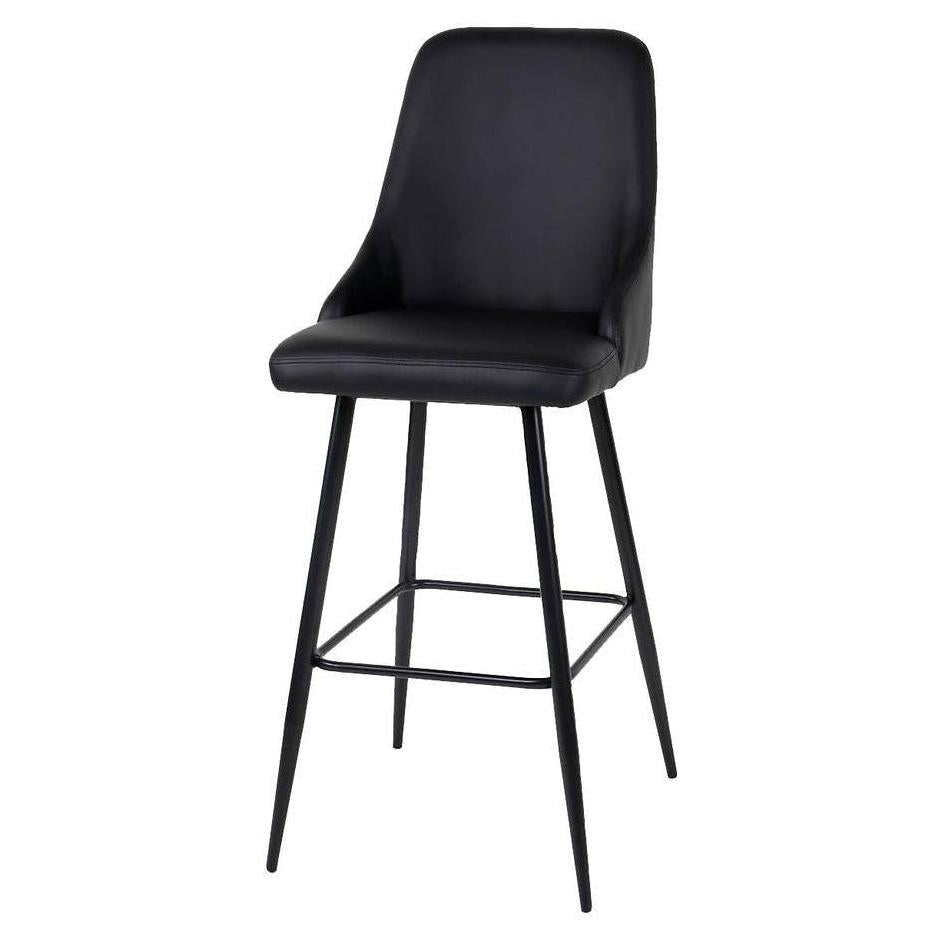 Tabouret de bar intérieur à assise baquet vinyle noir avec piètement croisé