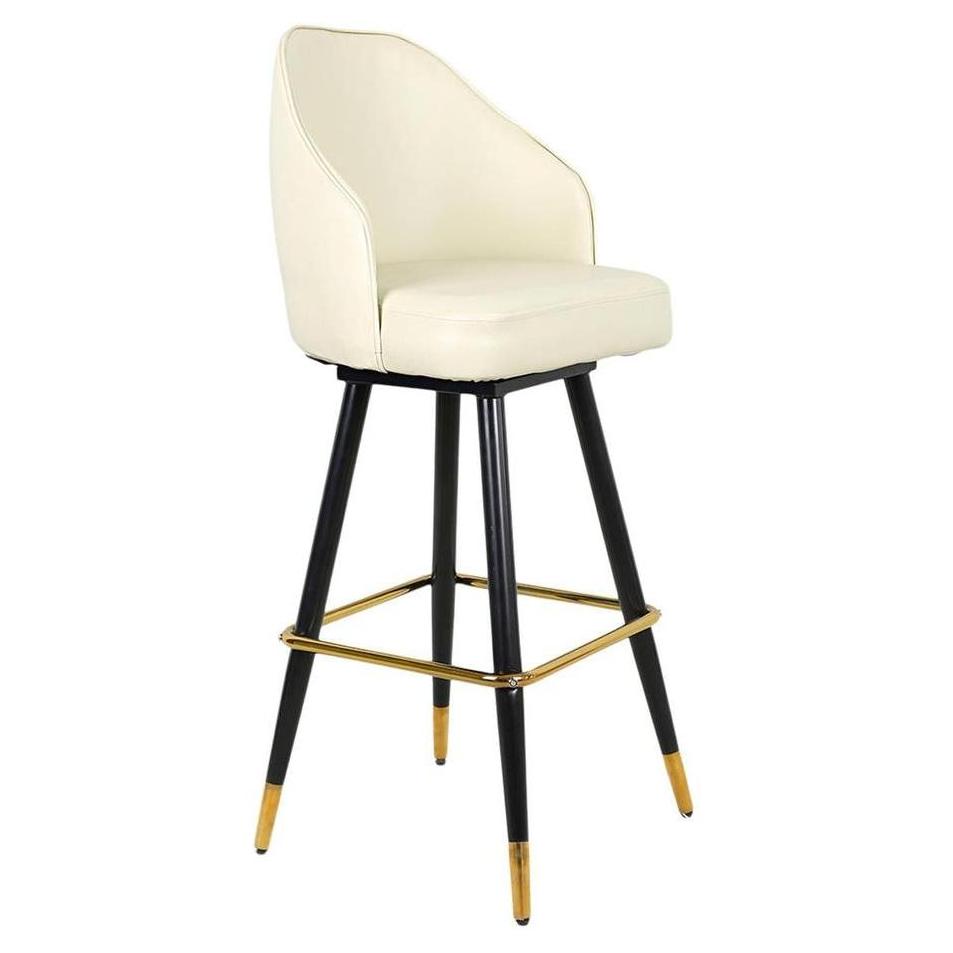 Swivel metal bar stool with XL cream vinyl bucket seat and gold