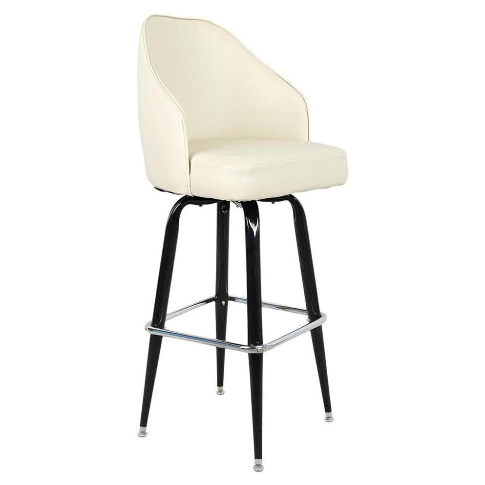 Swivel metal bar stool with XL cream vinyl bucket seat