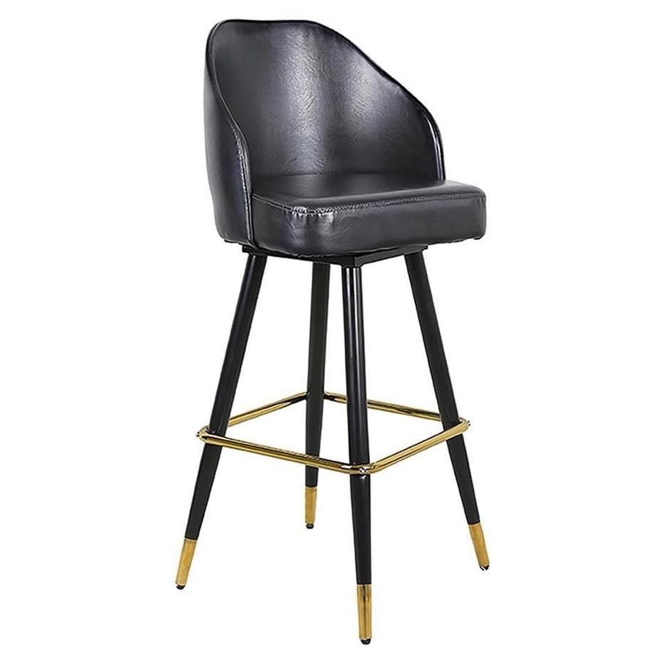 Swivel metal bar stool with XL bucket seat in black vinyl