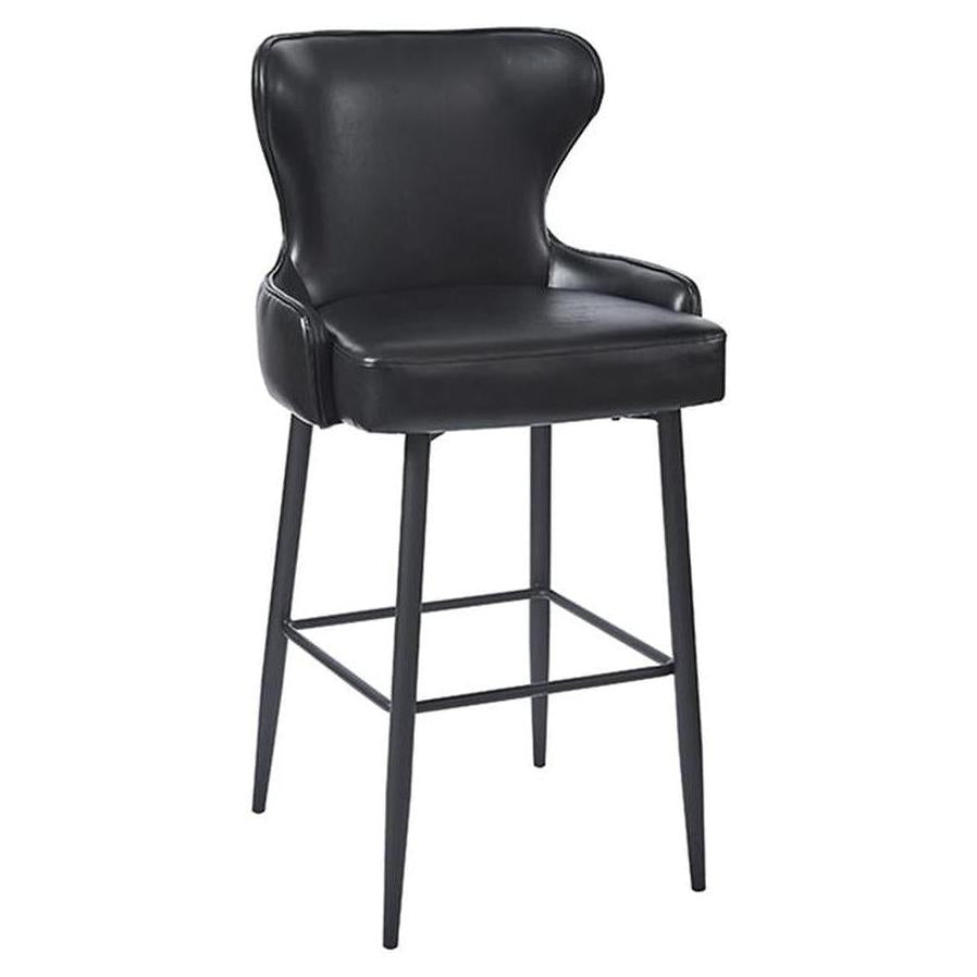Tabouret de bar avec pieds acier noirs et assise/dossier vinyle noir