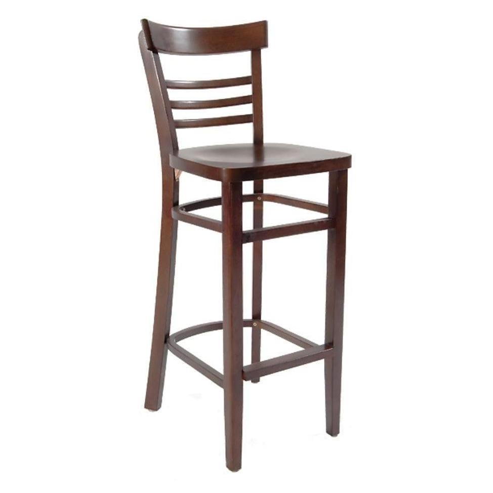 Bar stool in beech wood with walnut veneer seat