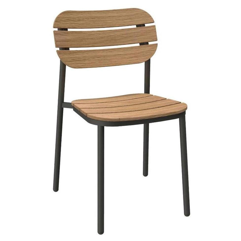 Chaise de repas empilable en teck à dossier ovale