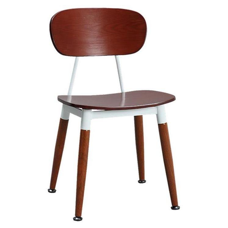 Steel chair with dark mahogany wood finish with veneer seat and backrest