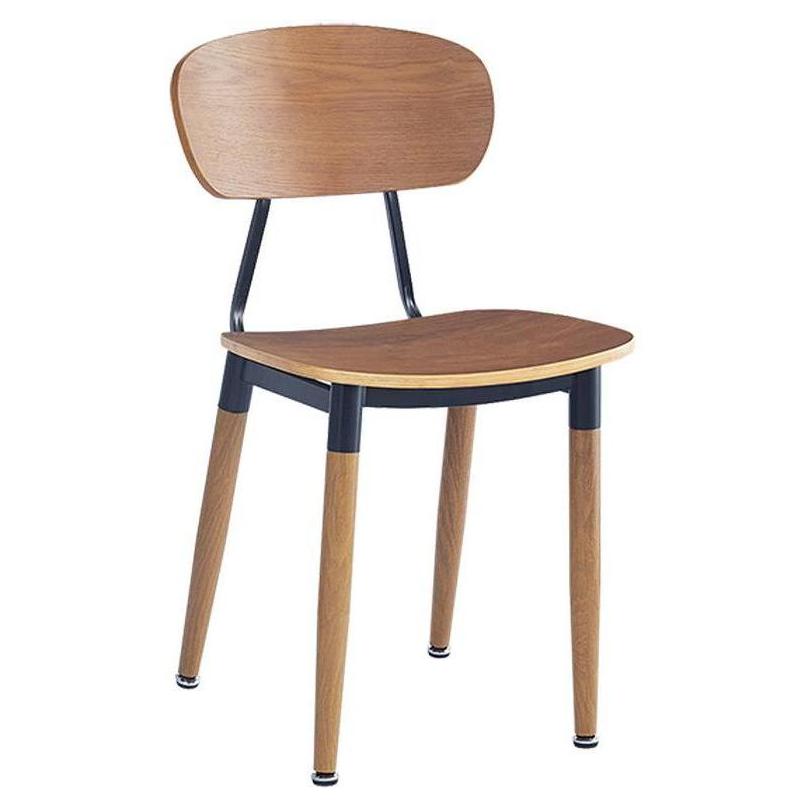 Steel chair with light cherry wood finish and veneered seat and backrest