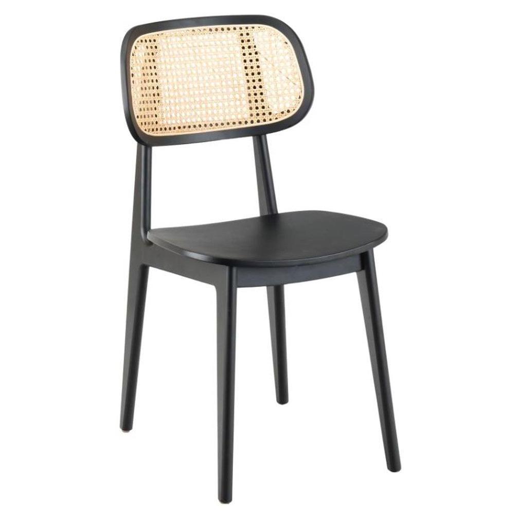 Modern classic chair with rattan backrest and wooden seat