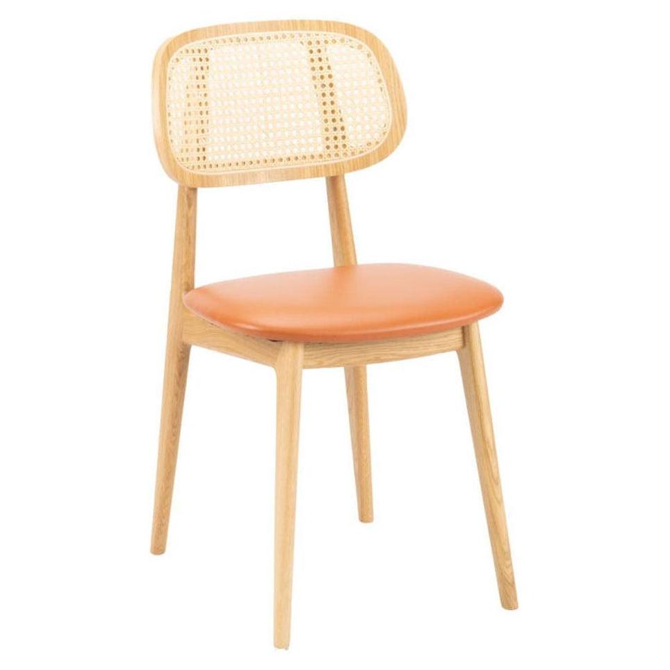 Modern classic chair with rattan backrest and solid seat