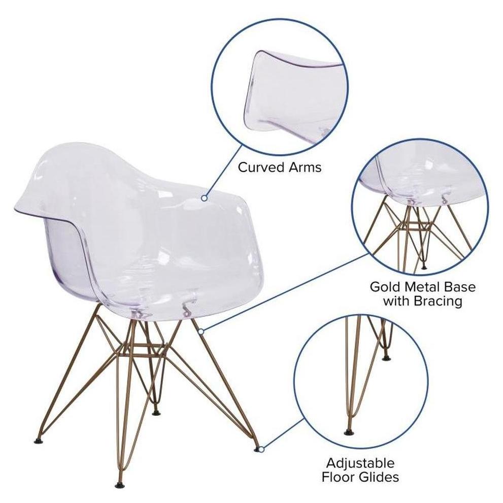 Chaise CEDRICza transparente avec base dorée