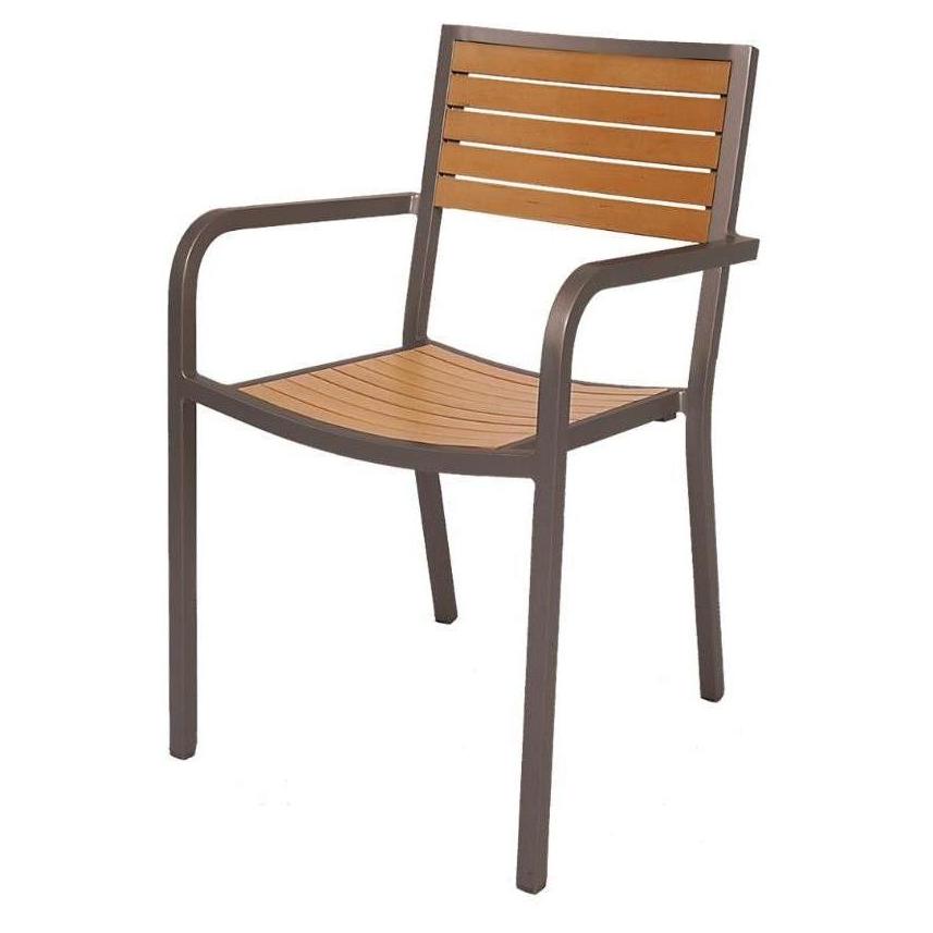 Aluminum armchair with teak imitation slats, rust-colored structure