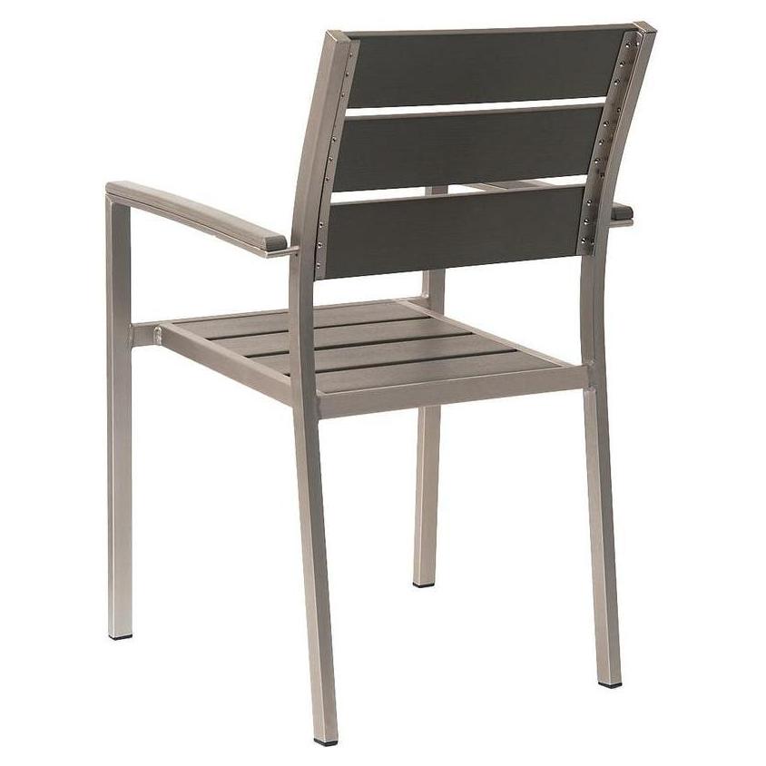 Aluminum armchair with teak imitation slats in gray finish