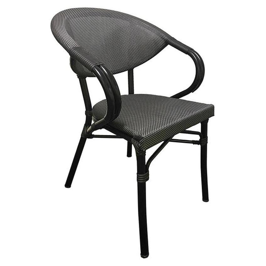 Outdoor aluminum armchair with poly-woven seat and backrest