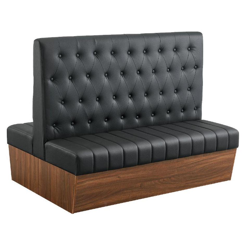 Banquettes restaurant en mélaminé avec dossier capitonné à boutons en vinyle noir