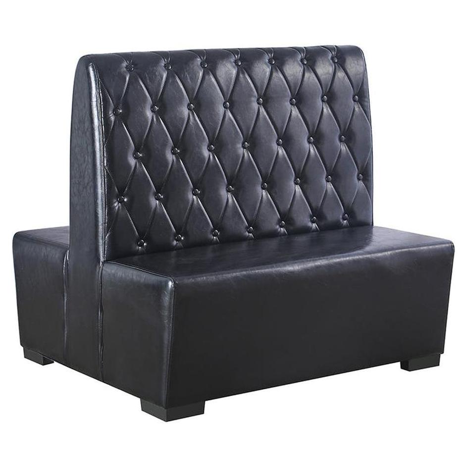 Bancos de restaurante con respaldo capitoné con botones de vinilo negro