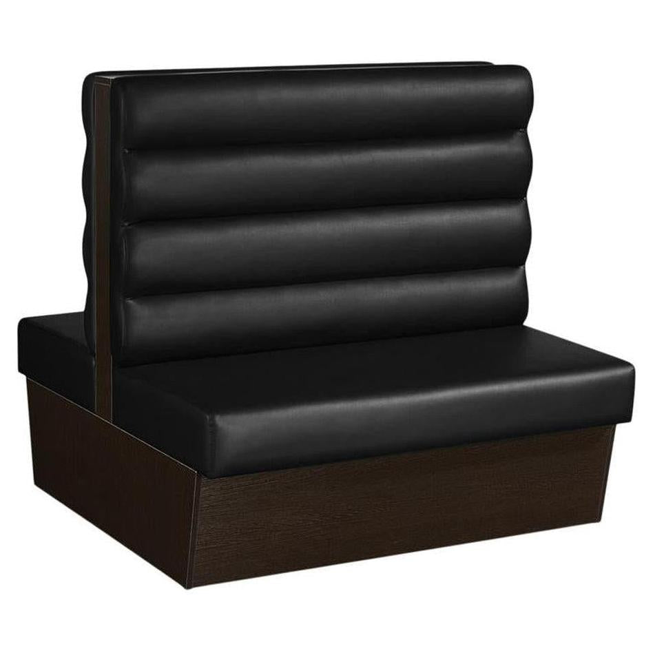 Banquettes restaurant en mélaminé à dossier 3 canaux horizontaux avec vinyle noir