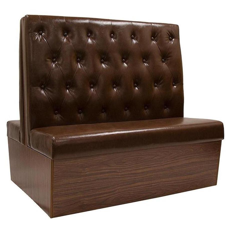 Banquettes restaurant en mélaminé avec dossier capitonné vinyle et assise lisse marron