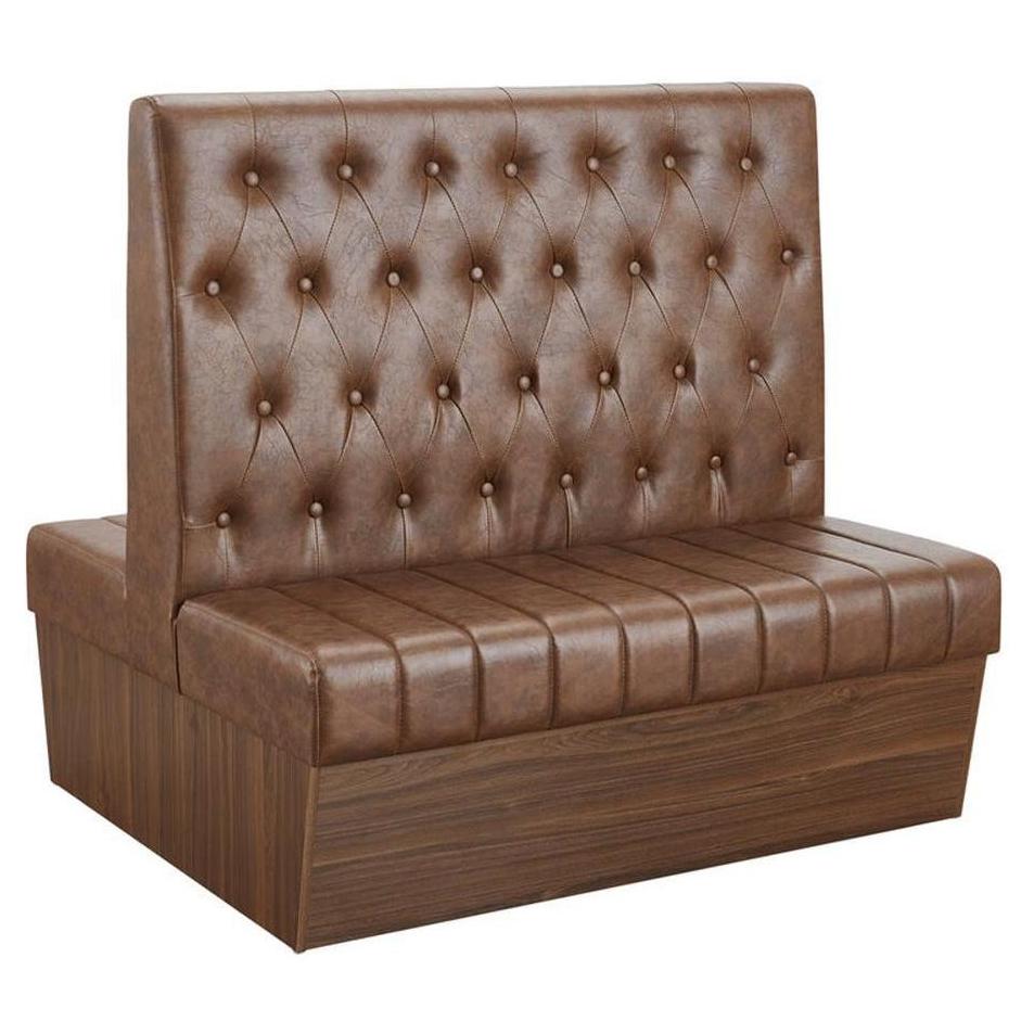 Banquettes restaurant en mélaminé avec dossier capitonné vinyle et assise à canaux marron