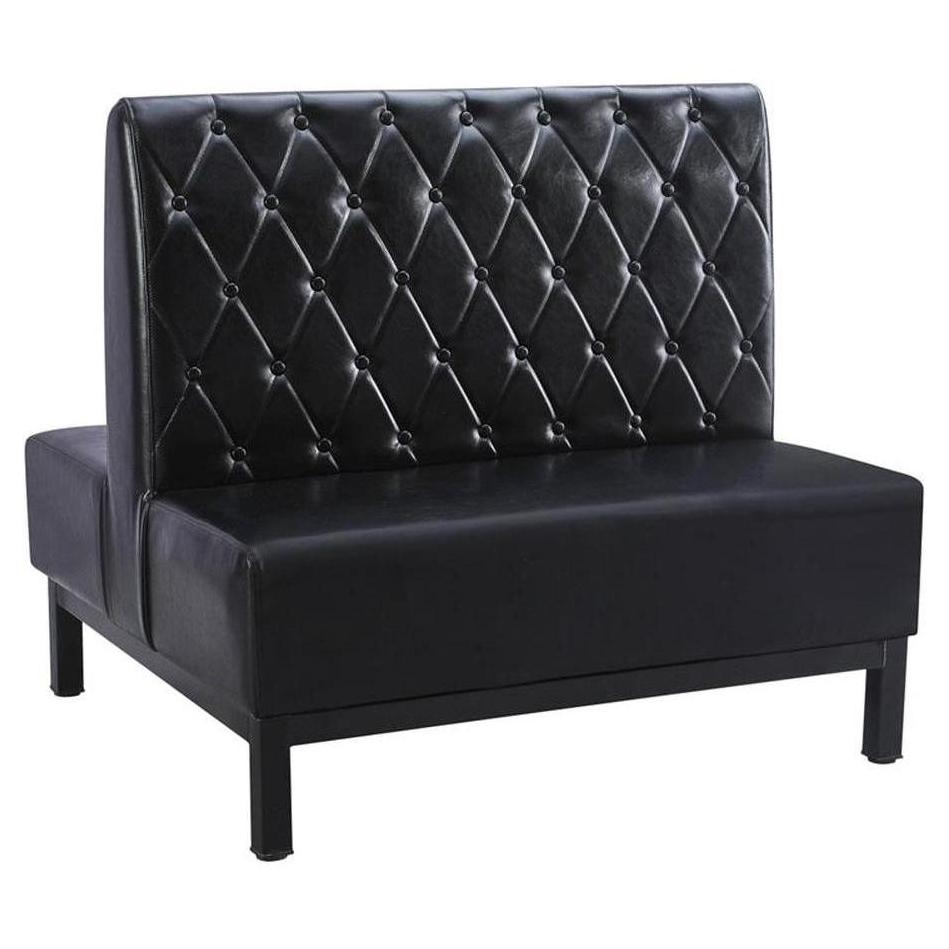 Bancos de restaurante modernos con respaldo capitoné de rombos en vinilo negro