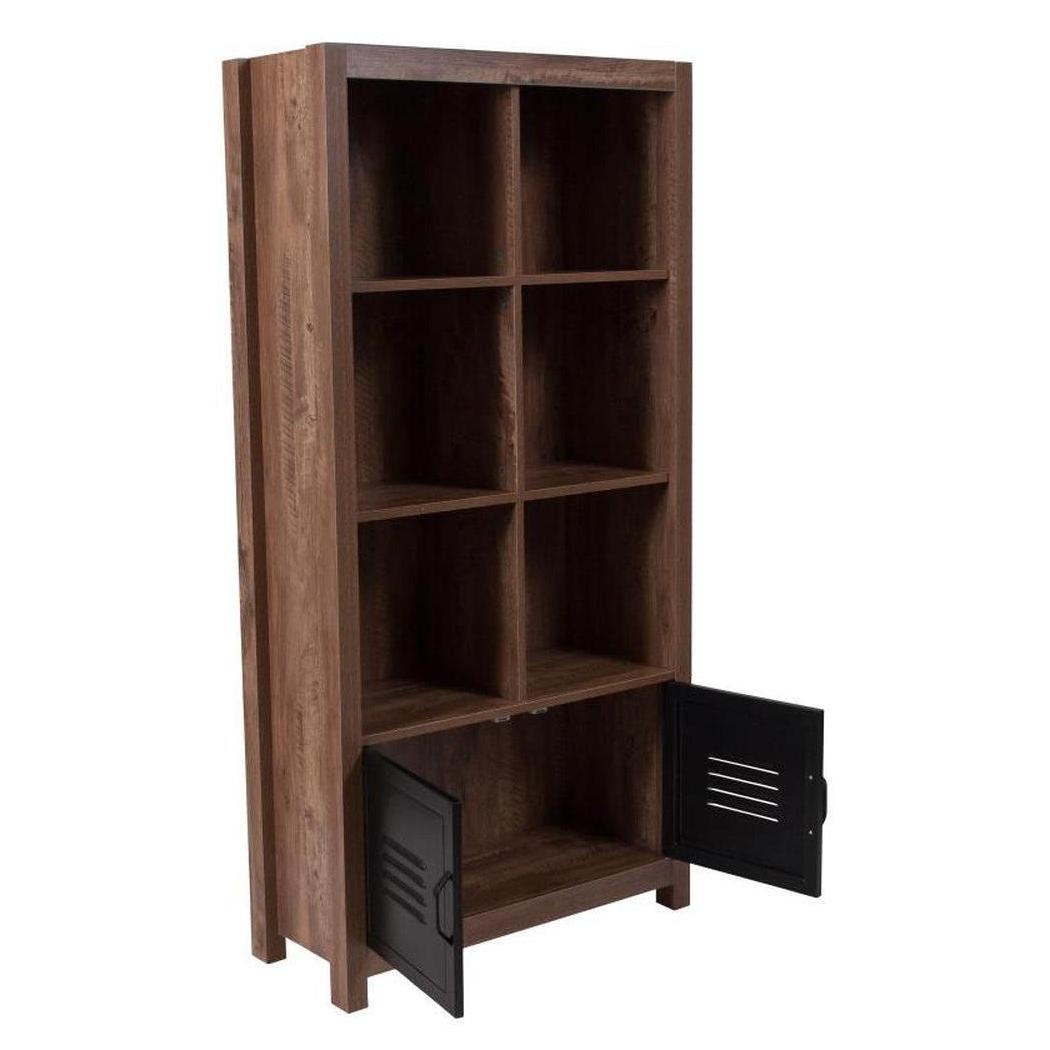 Bookshelf organizer OKSIR height 151 cm with 6 cubes and metal storage doors