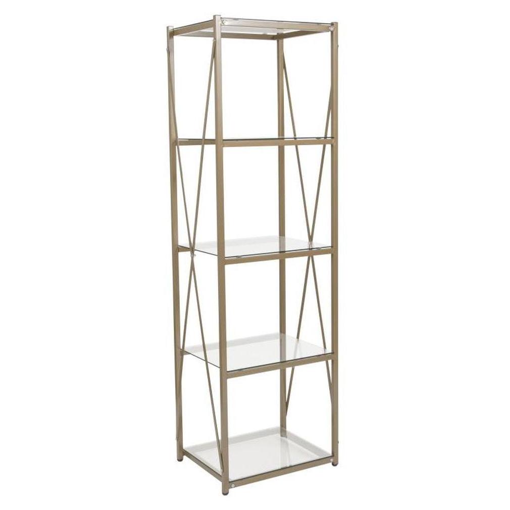 Bookcase MARELAGO height 163 cm with 4 shelves, lattice and glass shelves, matte gold finish