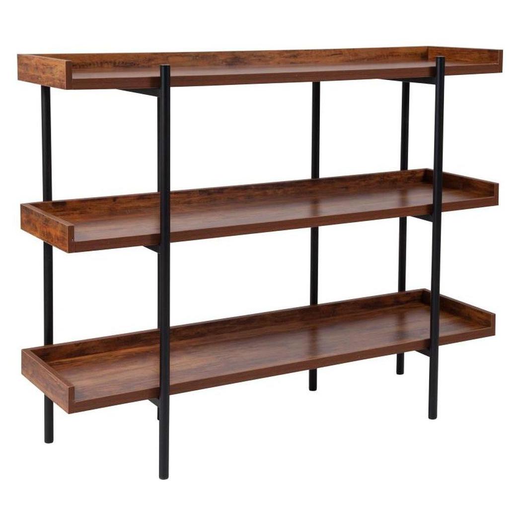 Bookcase display furniture SIALISTA with 3 shelves, rustic wood finish