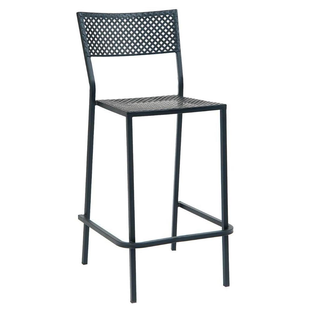 Tabouret de bar extérieur en fer noir avec perforations carrées