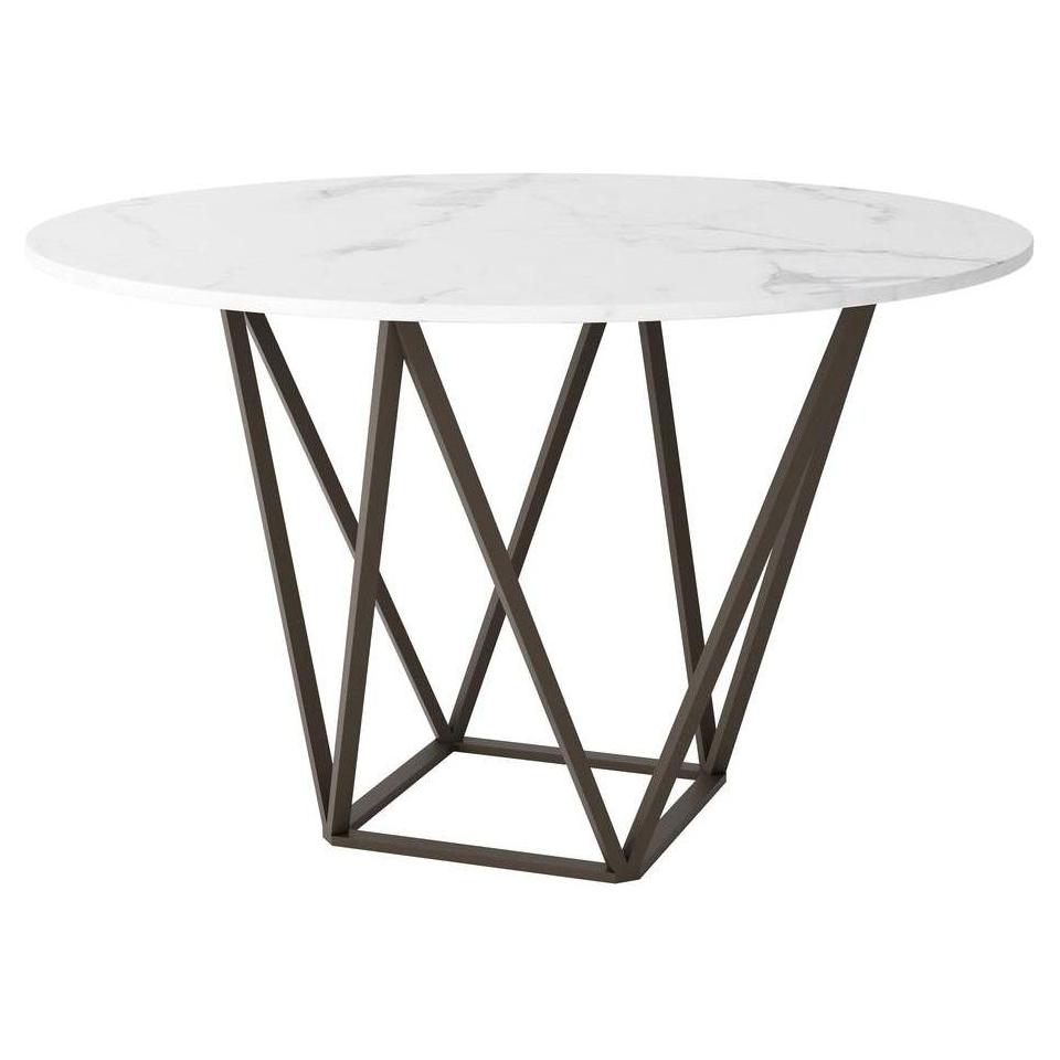 Dining table NIGEL in white with antique brass finish