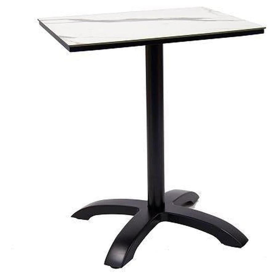 Outdoor table with high-pressure laminate top and aluminum base