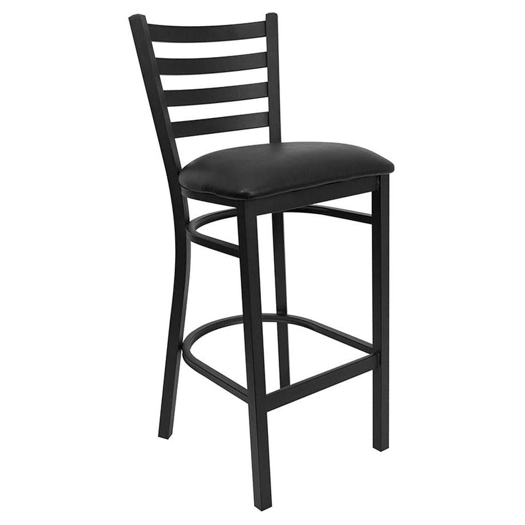 Tabouret de bar de restaurant TITAN Series en métal noir à dossier échelle