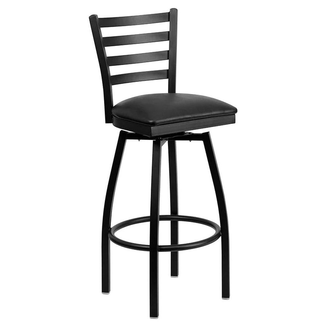 Swivel bar stool TITAN Series in black metal with ladder back