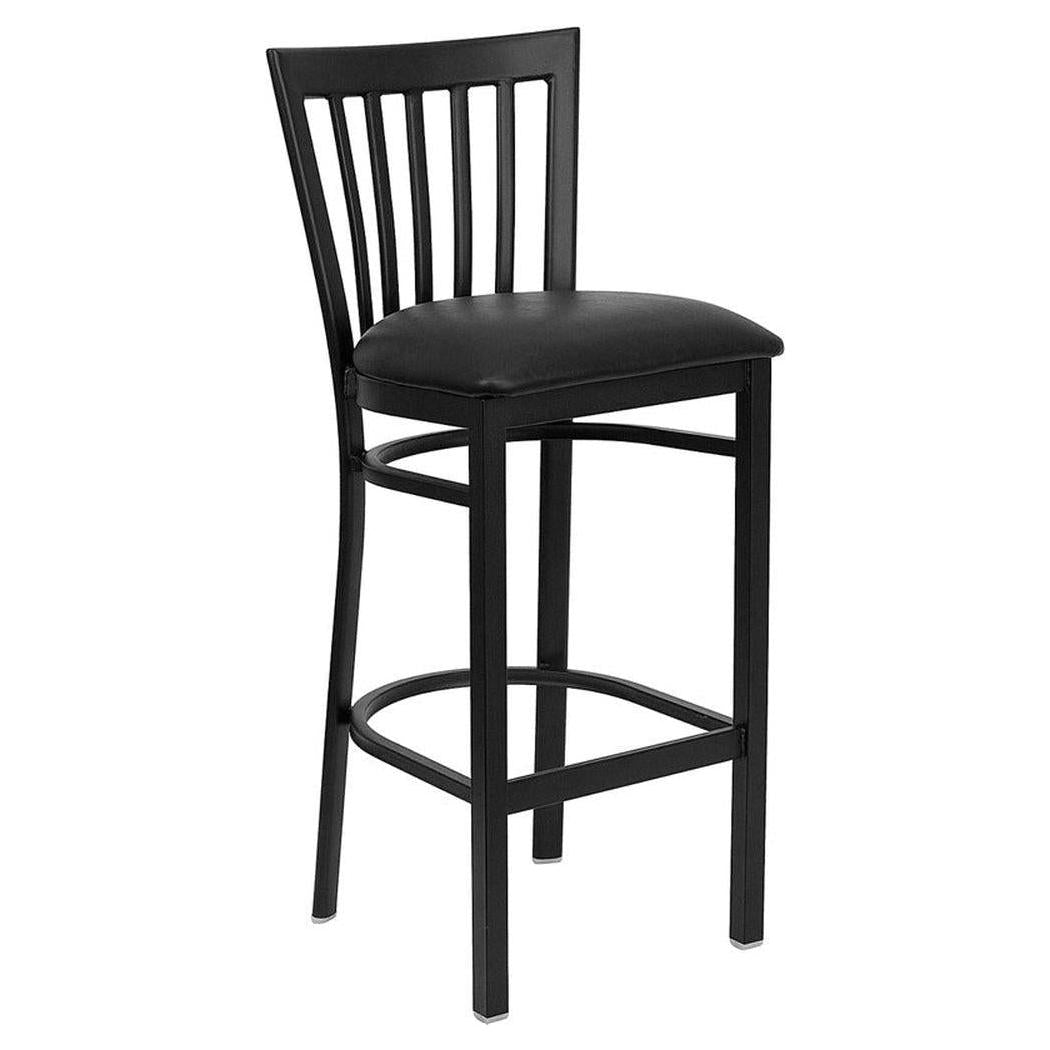 Restaurant Bar Stool TITAN Series in Black Metal with SCHOOLHOUSE Backrest