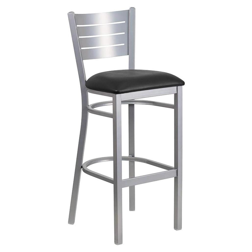 Restaurant bar stool TITAN Series silver finish with slatted backrest