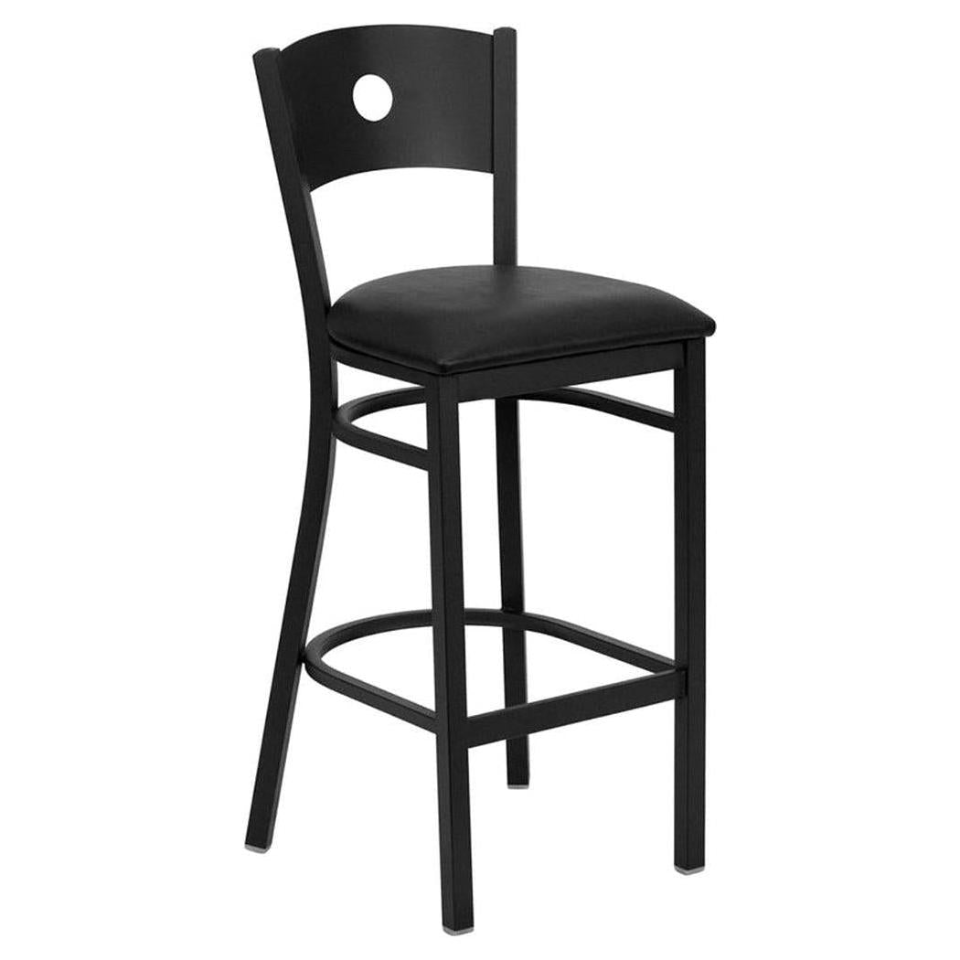 Bar stool from the TITAN Series for restaurants in black metal with a round backrest