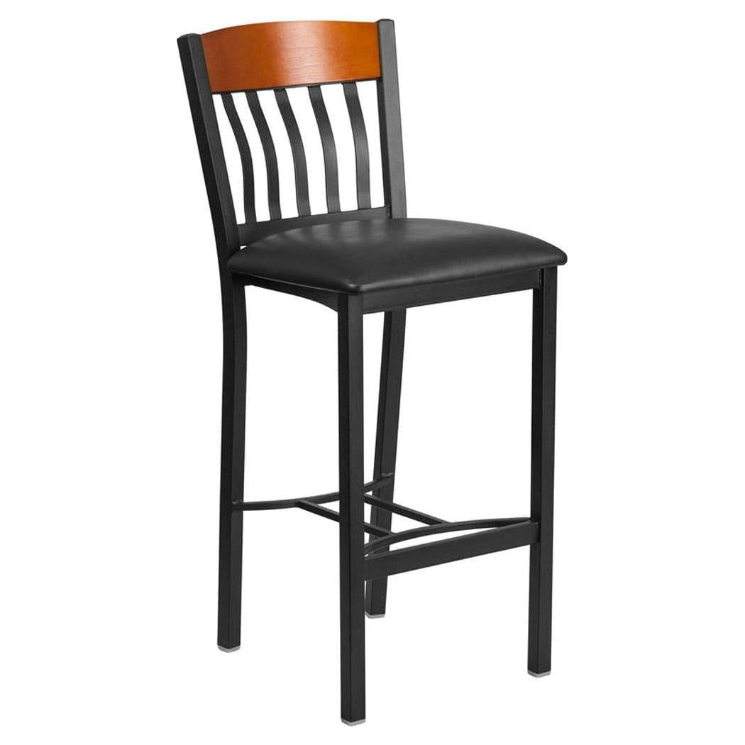 Tabouret de bar de restaurant série SPRINGBOK à dossier vertical avec assise vinyle noir