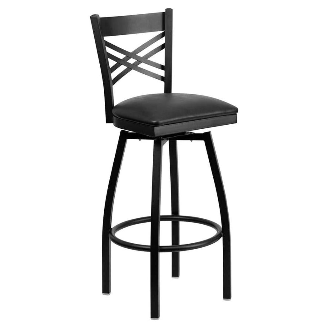 Swivel bar stool TITAN Series in black metal with X-shaped backrest