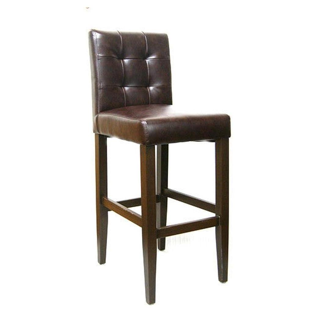 Tabouret de bar à structure métal finition bois avec assise vinyle cognac