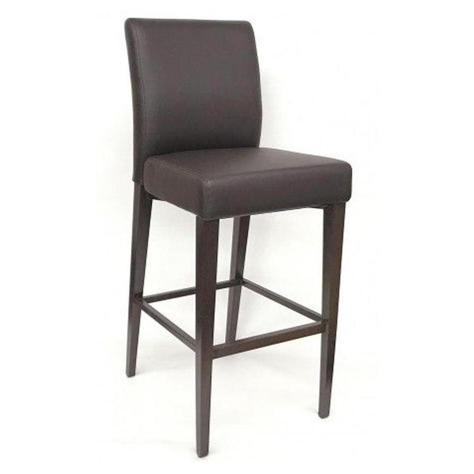 Taburete de bar acolchado de vinilo con estructura de metal acabado en madera