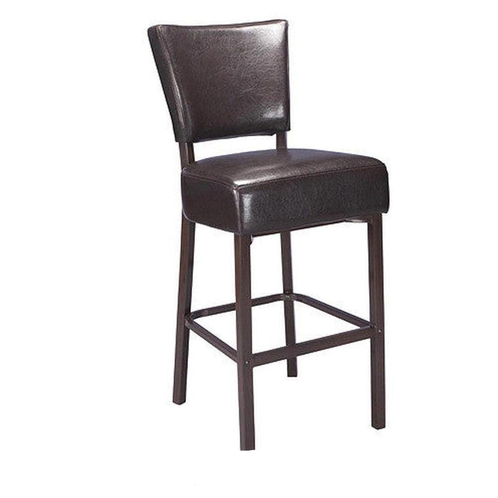 Sturdy bar stool with metal frame wood finish and espresso vinyl