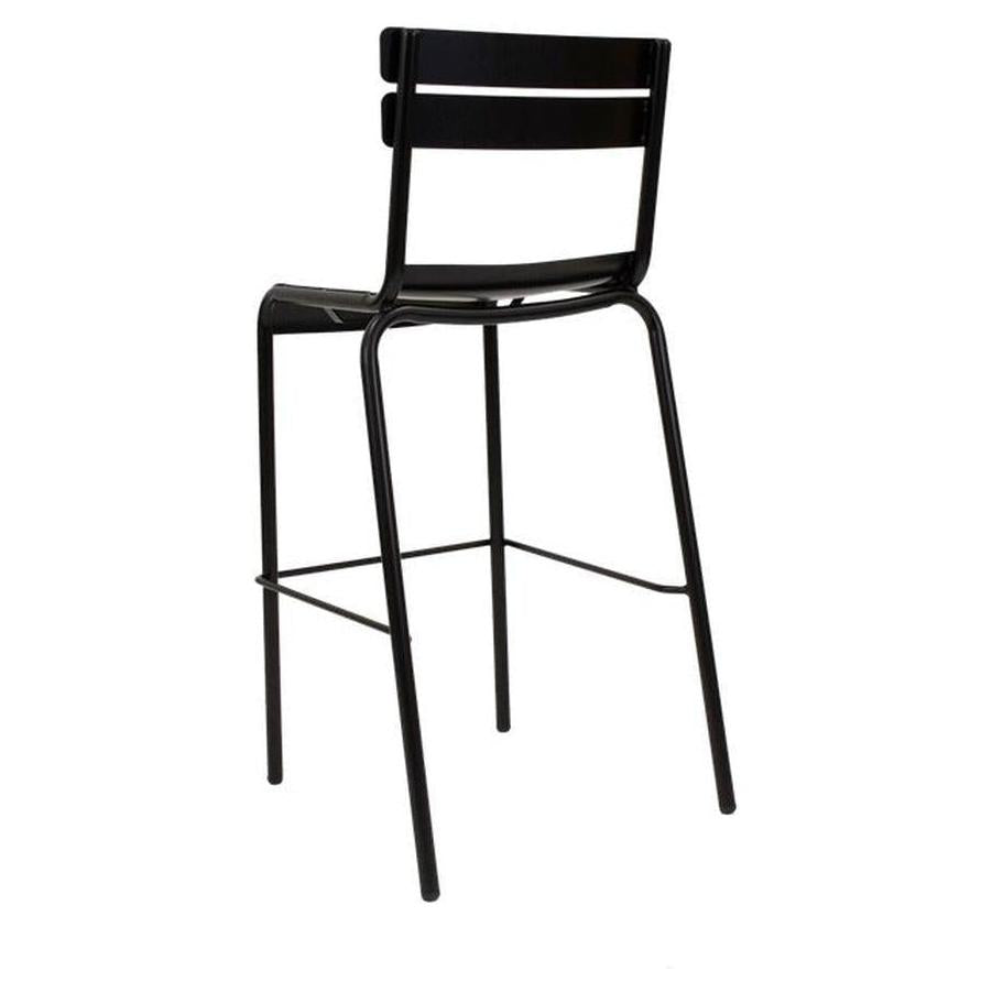 Tabouret de bar extérieur en métal noir avec repose-pieds