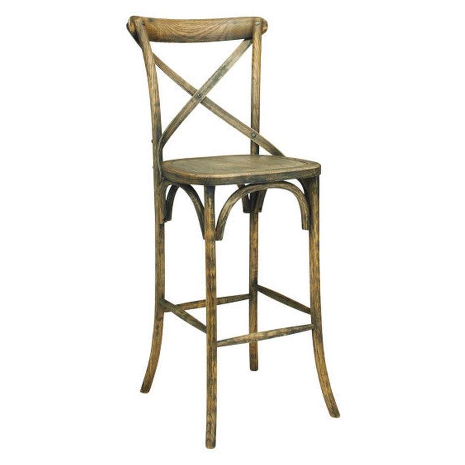 Solid Wood Curved Cross-Back Bar Stool