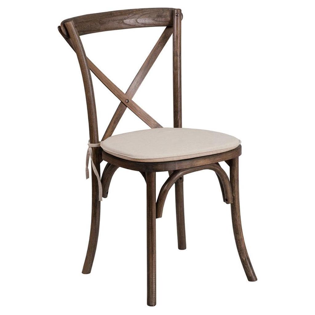 Chaise apilable con respaldo cruzado y cojín de madera estilo Early American